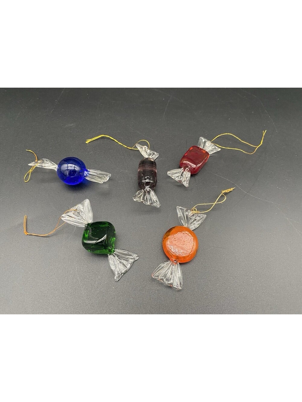 Vintage Set of 5 Different Wrapped Candy Glass Ornaments